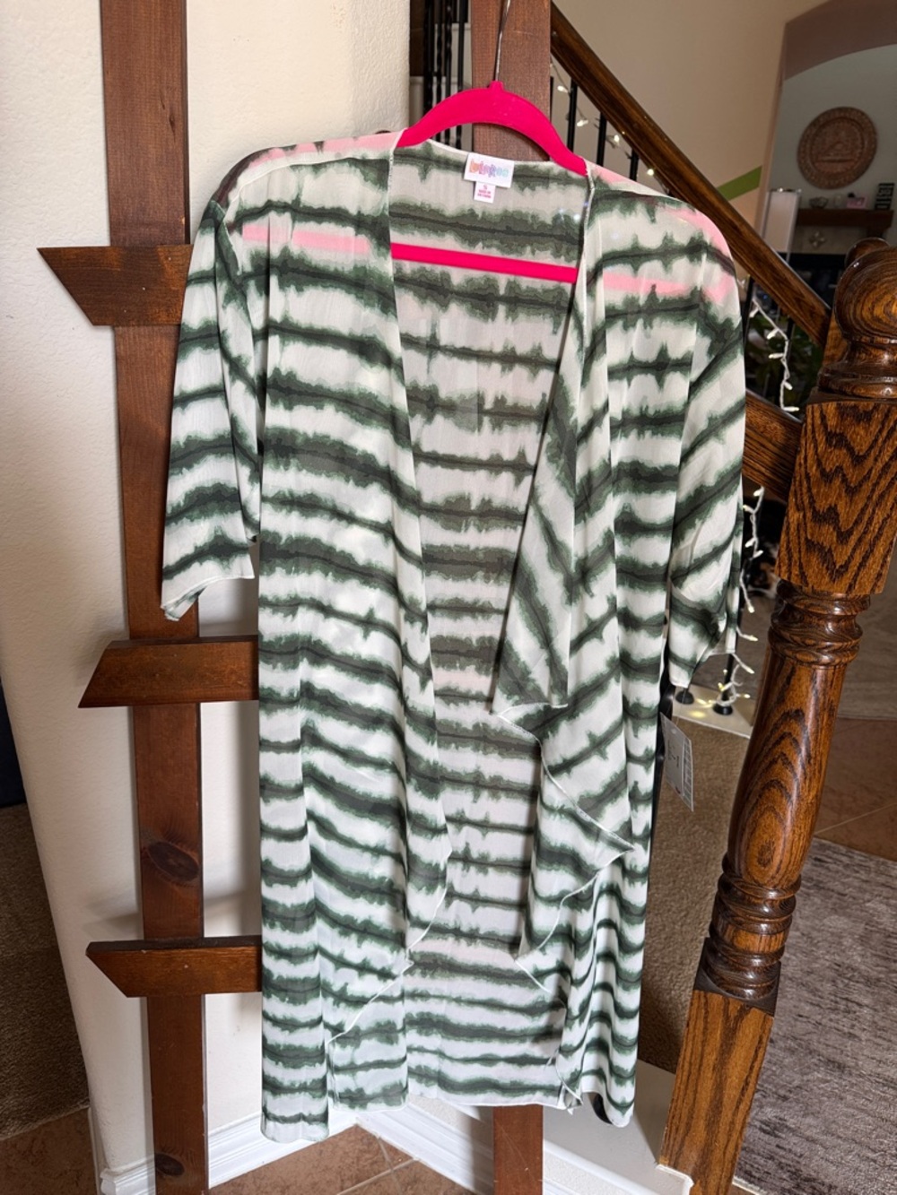 LuLaRoe Green and White Striped Swim Coverup